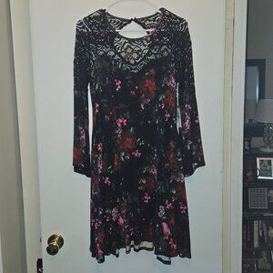Black Stretchy Lace Flowers Galaxy Dress